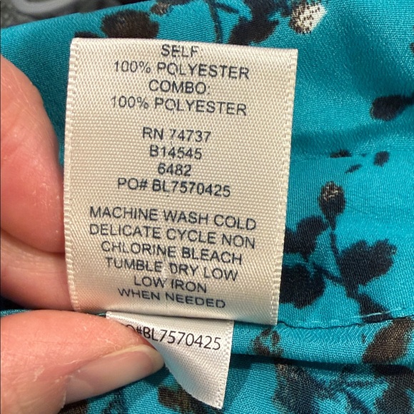 Blair Teal Blue Black Leafy Flowy Long Sleeve Tunic Button Up Shirt Size 2XL - Picture 7 of 9